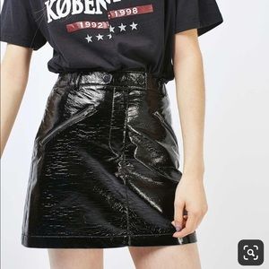NWT topshop cracked vinyl pvc Black mini skirt